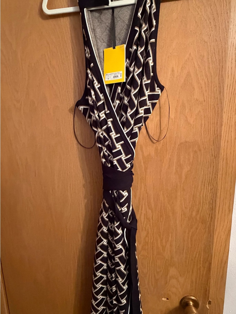 Diane Von Furstenberg Black & White Geometric Wrap Maxi